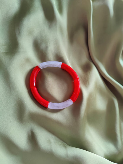 Bracelet élastique, perles tubes colorés
