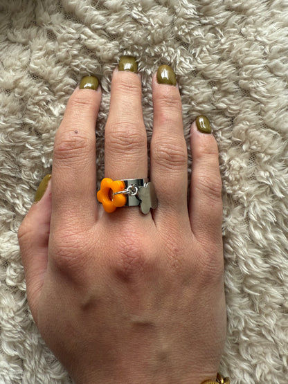 Bague Pop Bloom – Argent & Orange