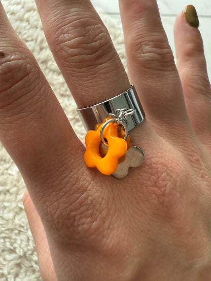 Bague Pop Bloom – Argent & Orange