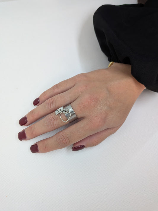 Bague argenté charms enveloppe et coeur